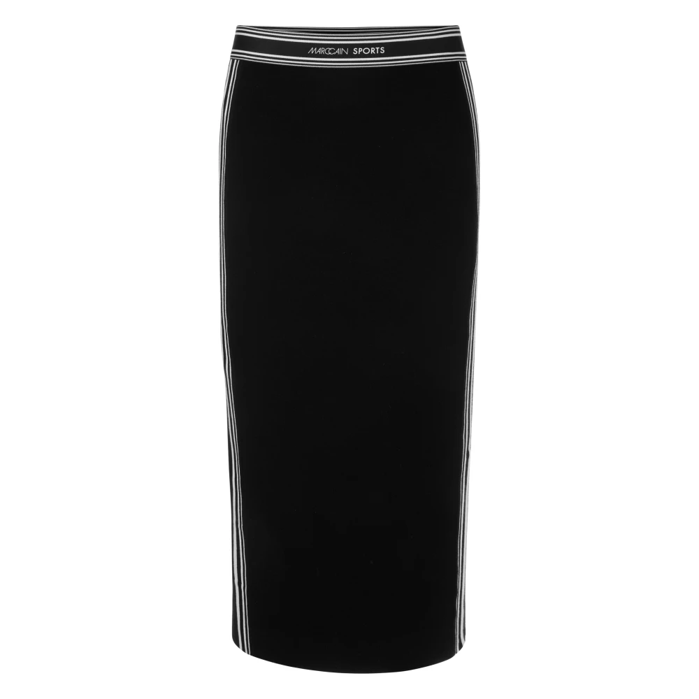 Marc Cain Gestreepte Gebreide Midi Rok Black Dames