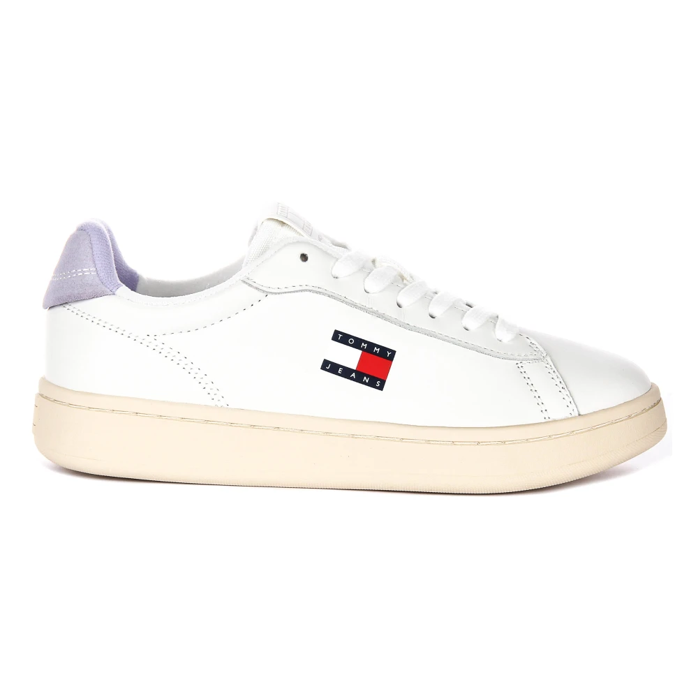 Tommy Jeans Women's White Sneakers, 7 Uk, Purple Leather Trainers