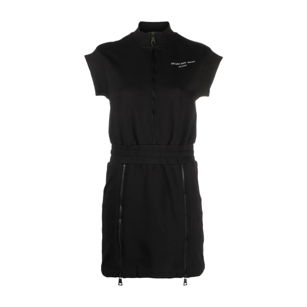 Versace Jeans Couture Geborduurde Minijurk van Zwart Katoen Black Dames