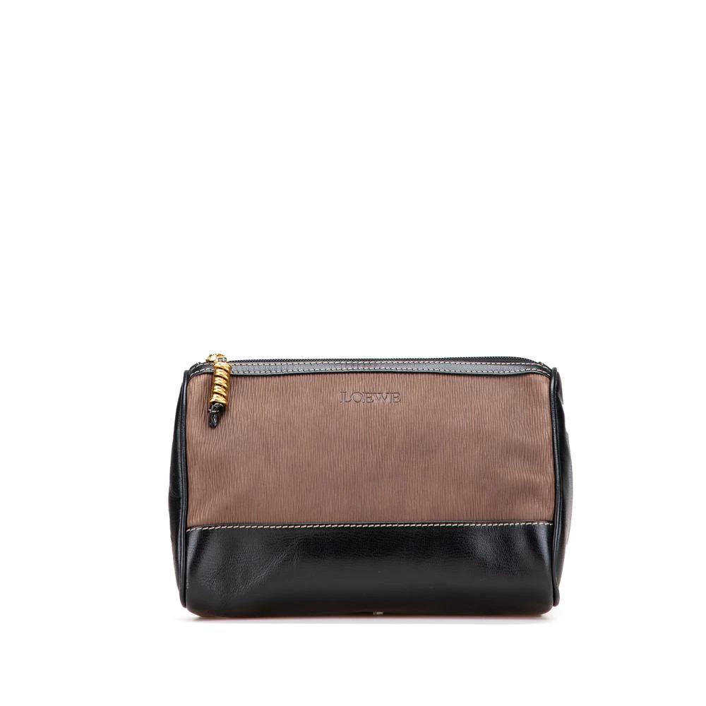 Loewe Pre-Owned Women's Brown Pre-Owned Textured Leather Zip Pouch With Metallic Detail