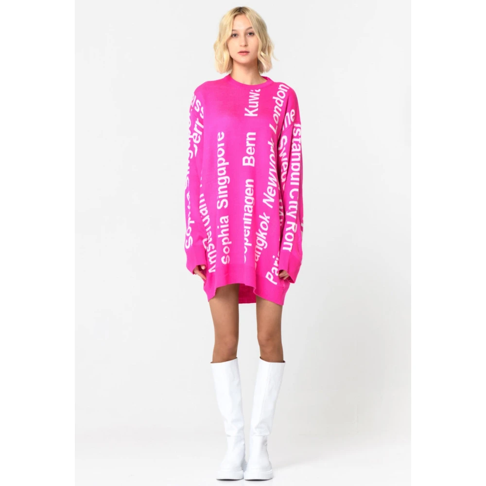 Cesare Gaspari Oversized City Print Gebreide Trui Roze Pink Dames