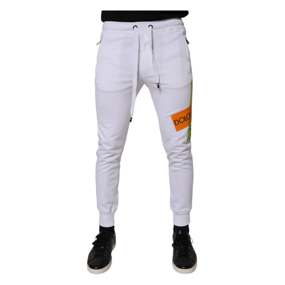Dolce & Gabbana Men's White Sweatpants, Xs, Cotton Logo Jogger Trousers