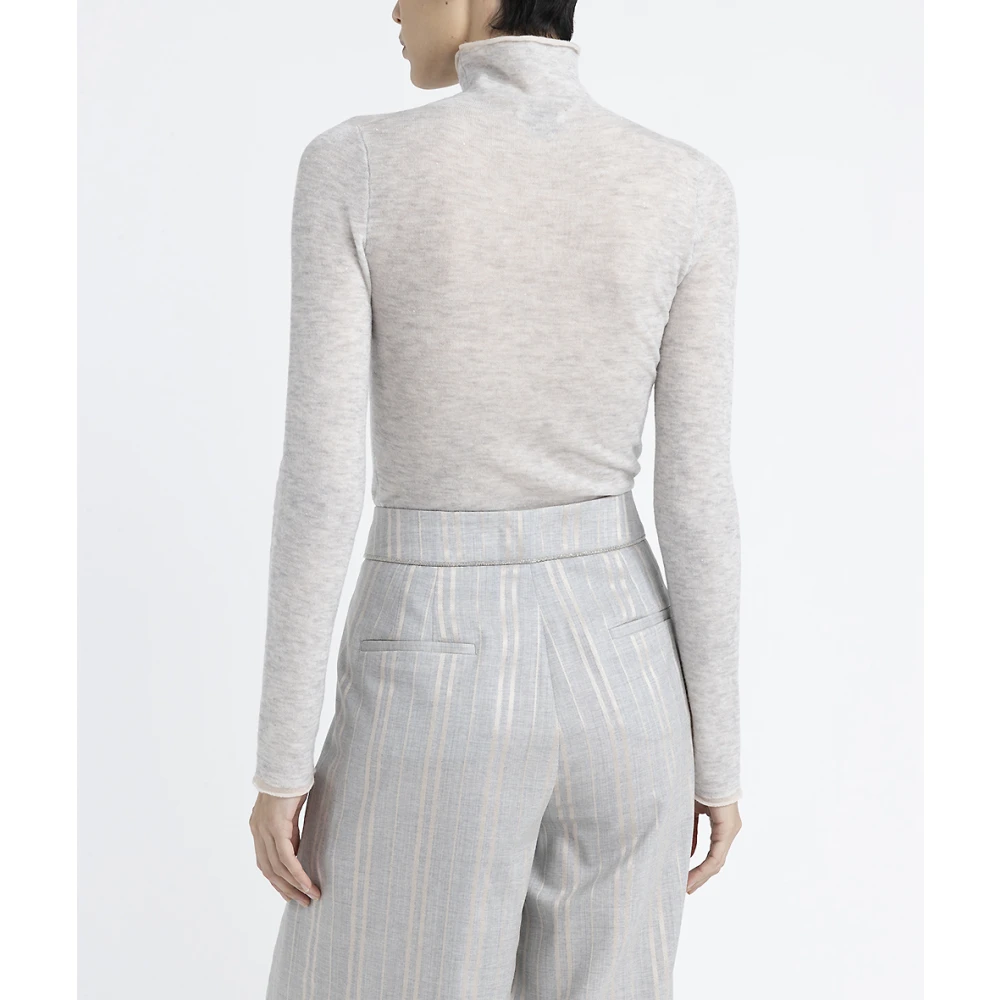 PESERICO Hoge hals trui in angorawol met micro pailletten Gray Dames