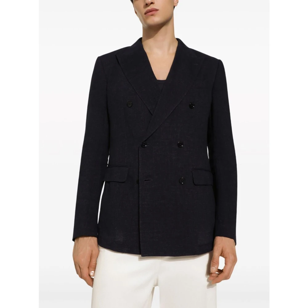 Dolce & Gabbana Blauwe Linnen Dubbelrij Jassen Blue Heren
