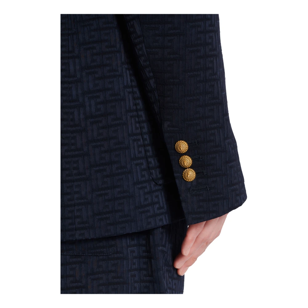 Balmain PB Labyrinth satin jacquard blazer Blue Heren