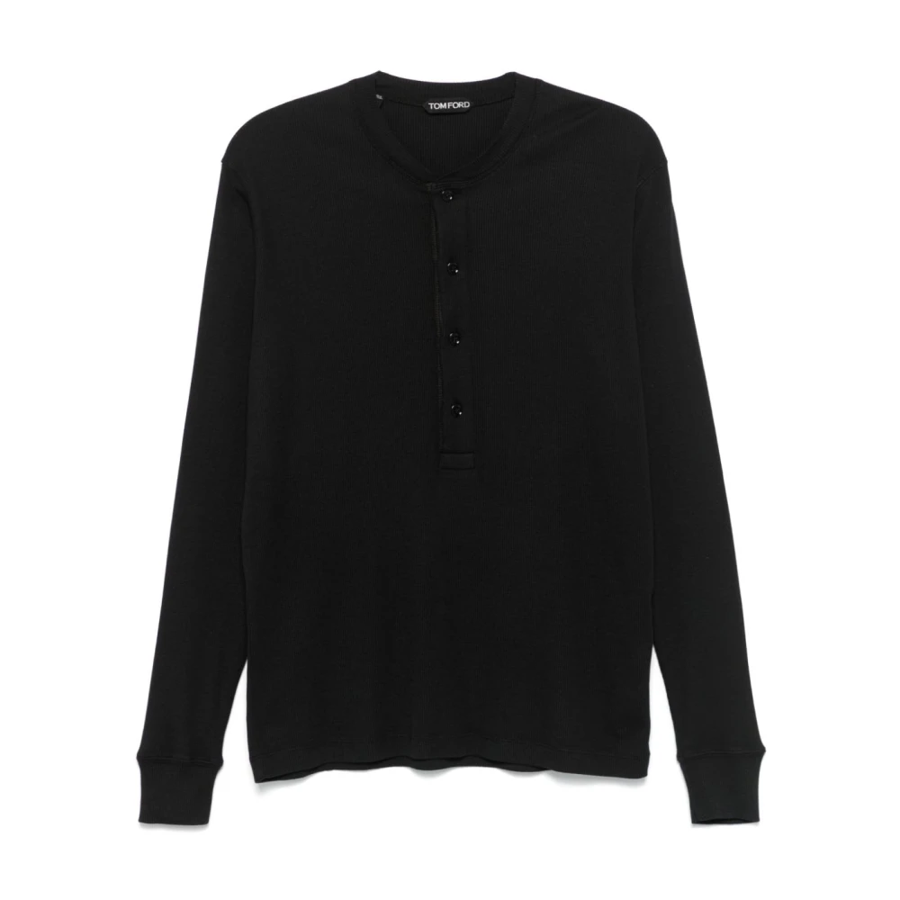 Tom Ford Zwarte Henley Hals Polo Shirt Black Heren