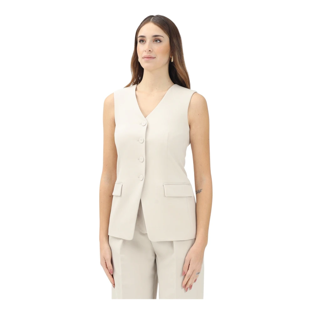 Patrizia Pepe Kvinno Beige Jackor Dam, S, Skräddarsydd Väst Med Flugdetalj