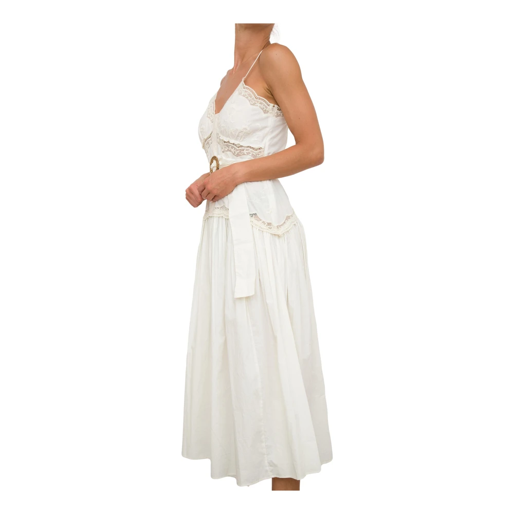 Twinset Lange Raffia Riem Witte Jurk White Dames