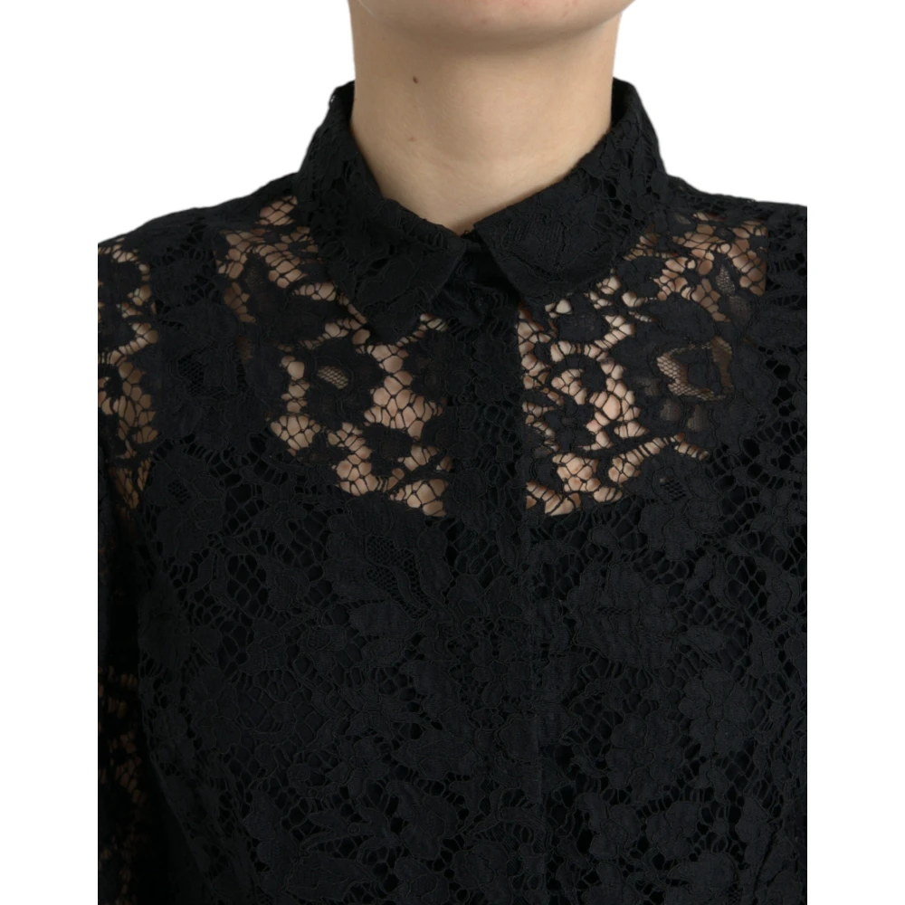 Dolce & Gabbana Elegante Bloemenkant Blouse Top Black Dames
