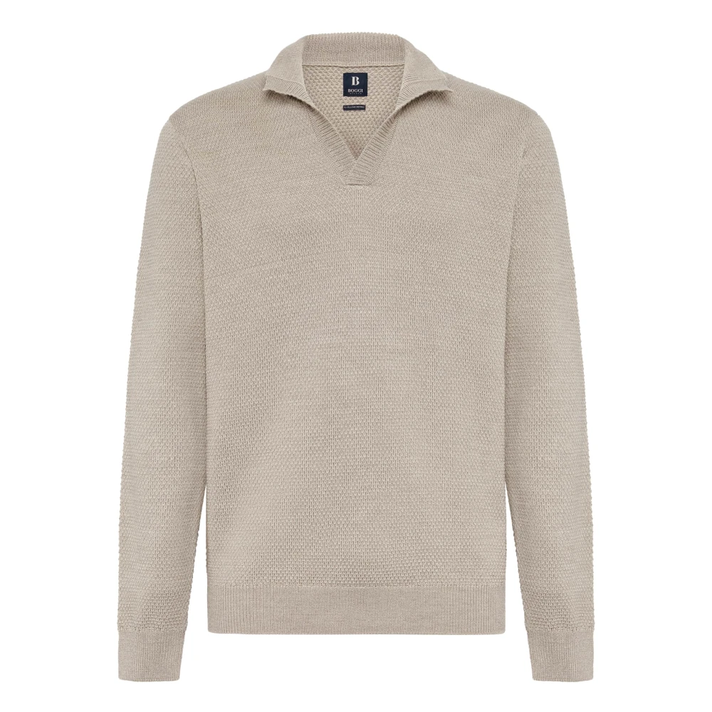 Boggi Milano Merino Wol Trui met Ronde Halslijn 7 Gg Beige Heren