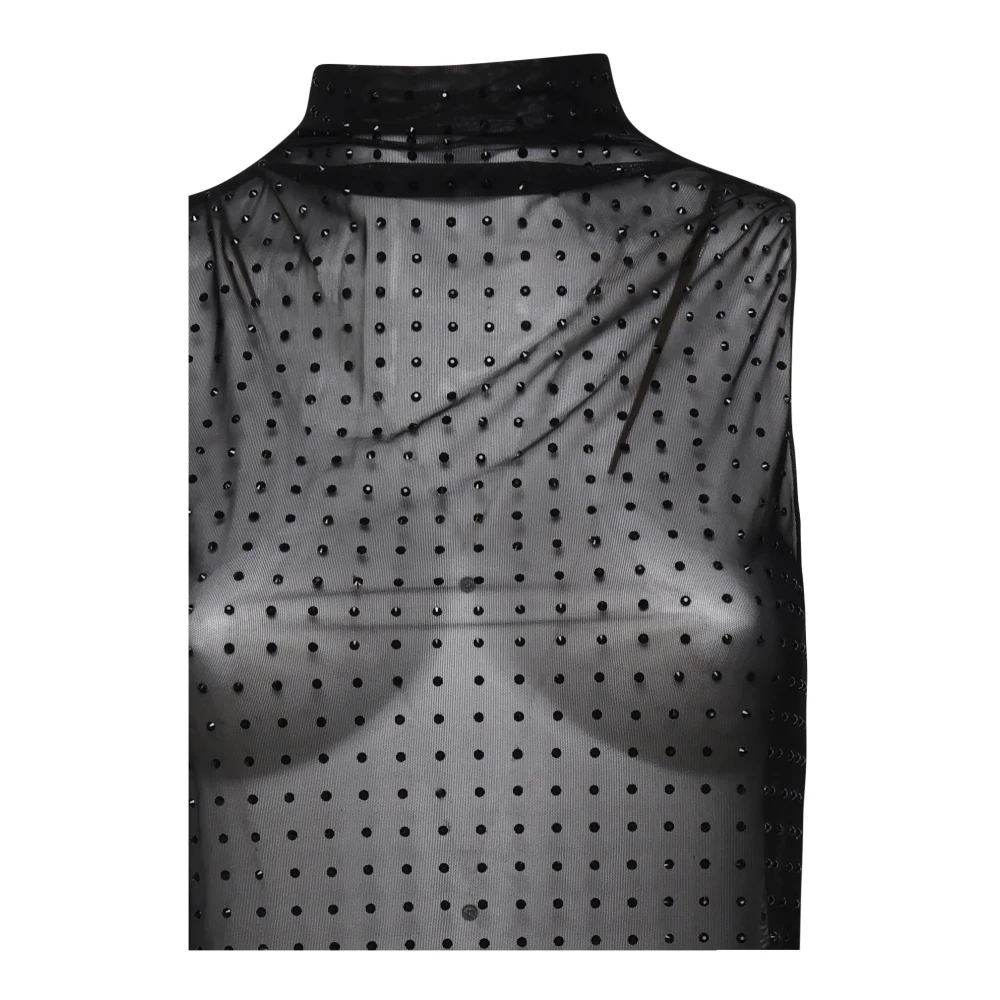 pinko Zwarte Mouwloze Top van Tule met Strass Black Dames