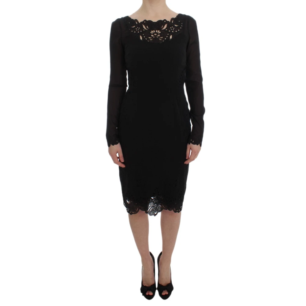 Dolce & Gabbana Women's Black Midi Dresses, 3XS, Floral Lace Bodycon Dress