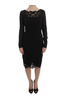Blommig Spets Svart Bodycon Klänning