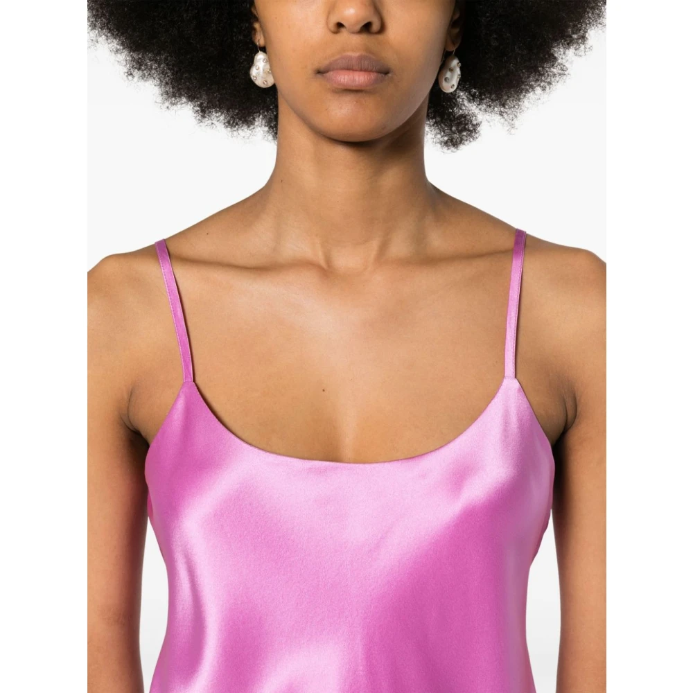 Max Mara Zijden Satijnen Lila Top met Spaghettibandjes Pink Dames
