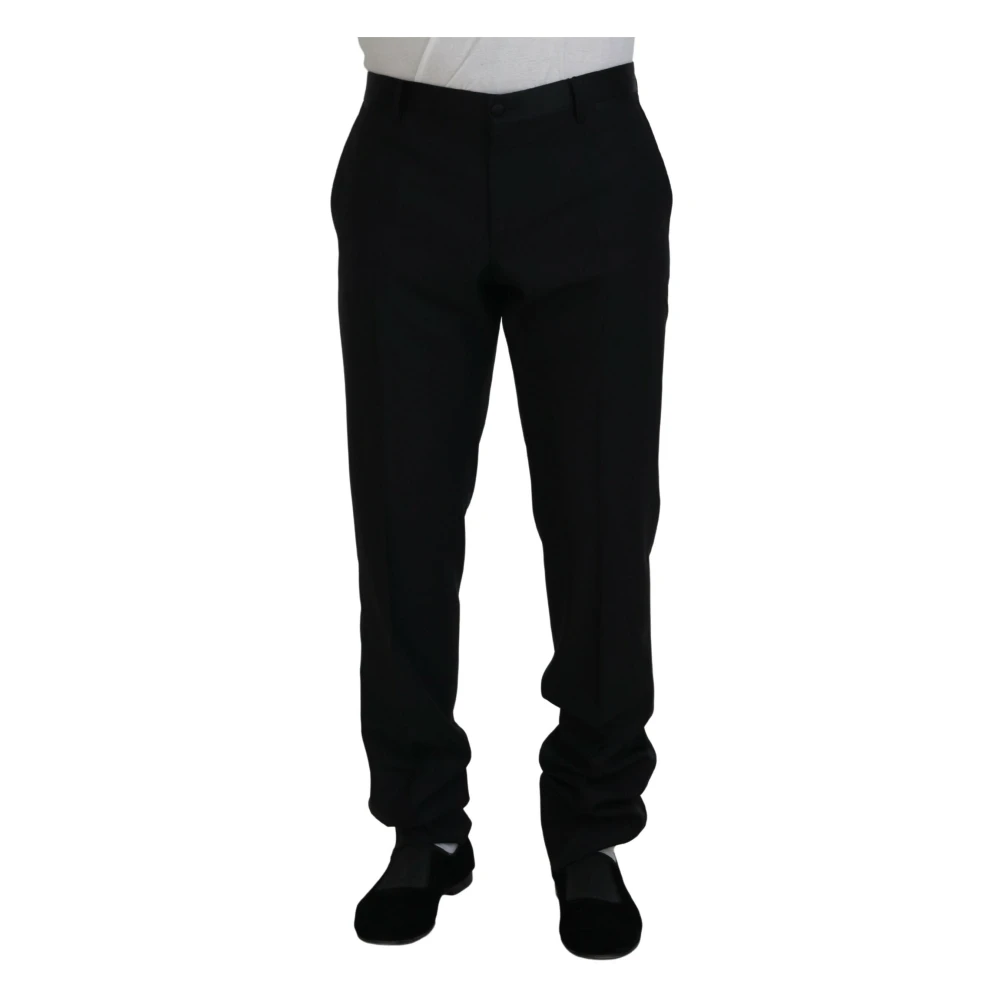 Dolce & Gabbana Men's Black Straight Trousers, 2XL, Elegant Slim Fit Suit Trousers
