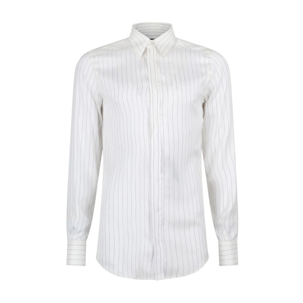 Dolce & Gabbana Men's White Vertical Stripe Silk Shirt