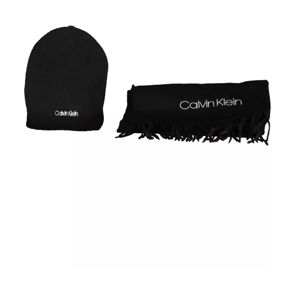 Calvin Klein Men's Black Beanie And Scarf Set
