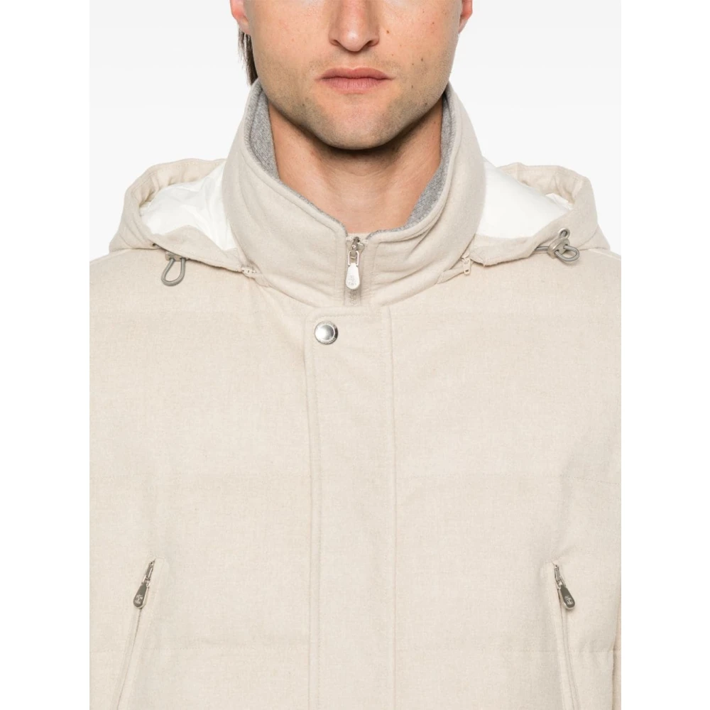 BRUNELLO CUCINELLI Beige Wollen Jas met Afneembare Capuchon Beige Heren