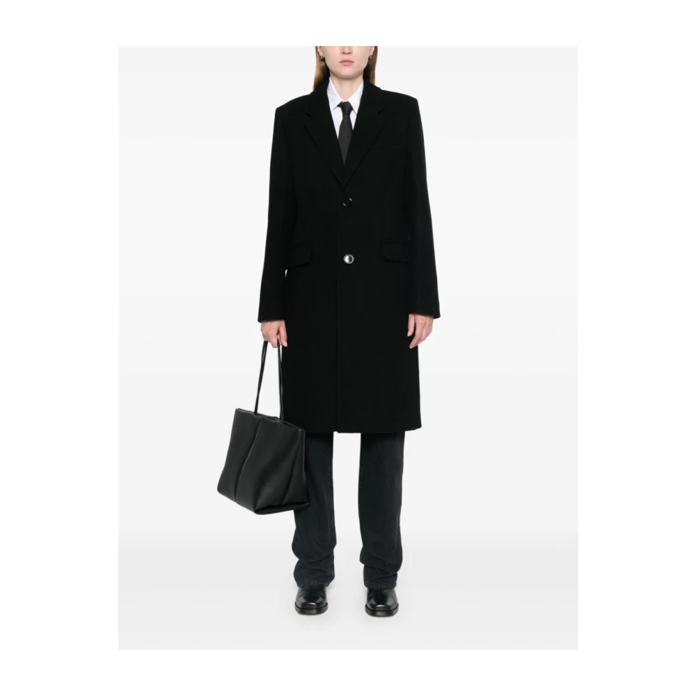 Ami Paris Zwarte Wollen Jas Met Revers Black Dames