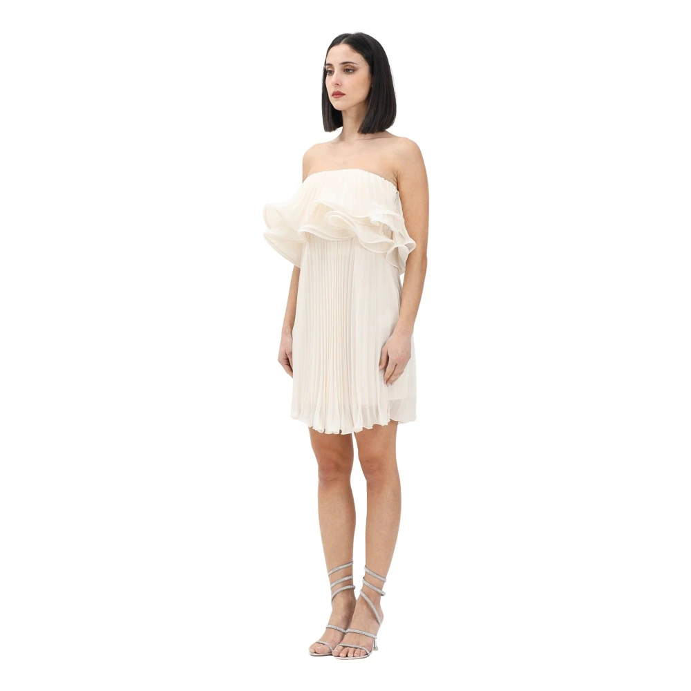 Simona Corsellini Women's Beige Party Dresses, Xs, Short Pleated White Dress Elegant Style