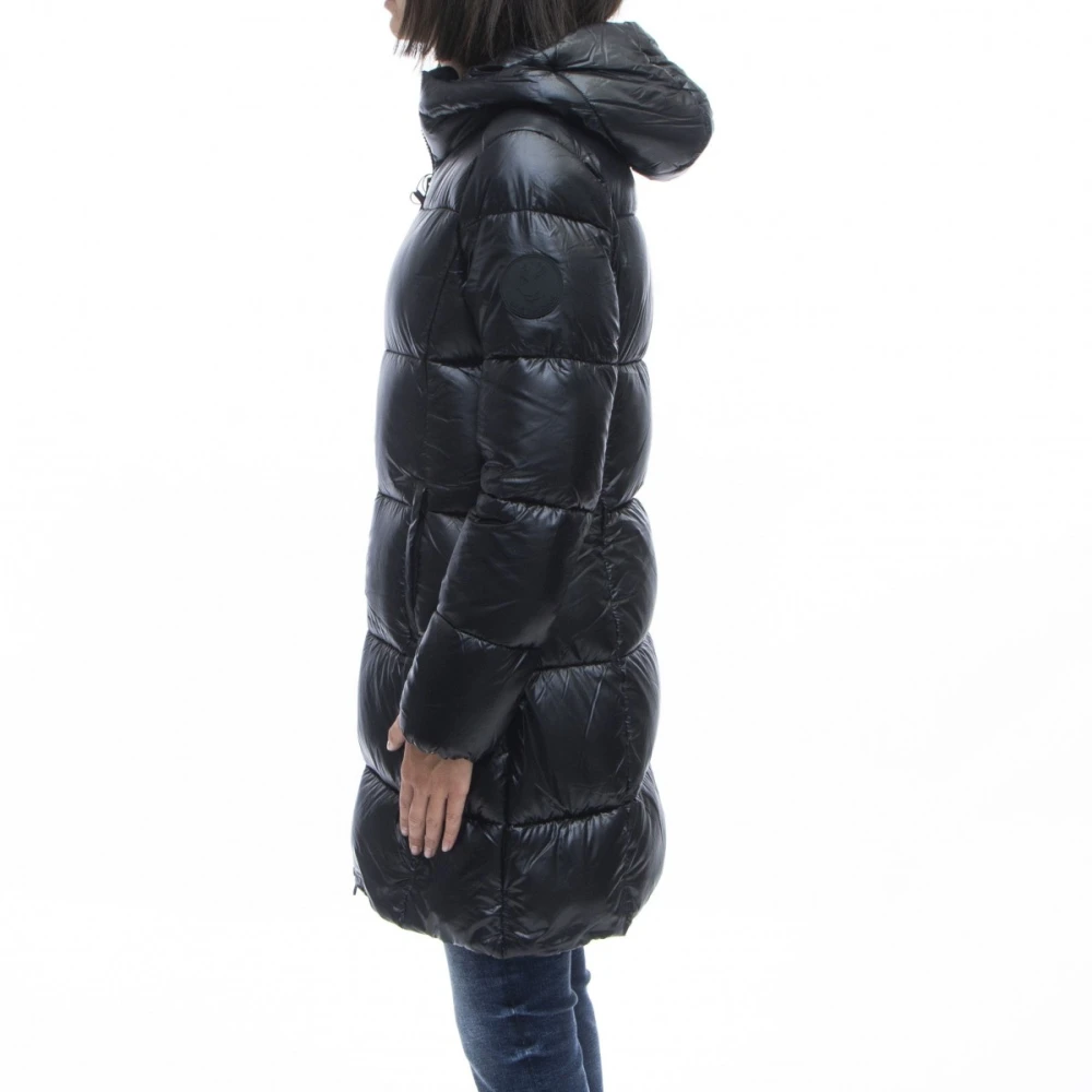 Save The Duck Zwarte Lange Donsjas Macro Stijl Black Dames