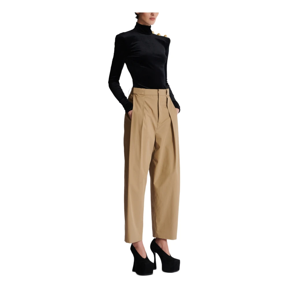 Balmain Geplooide katoenen broek Beige Dames