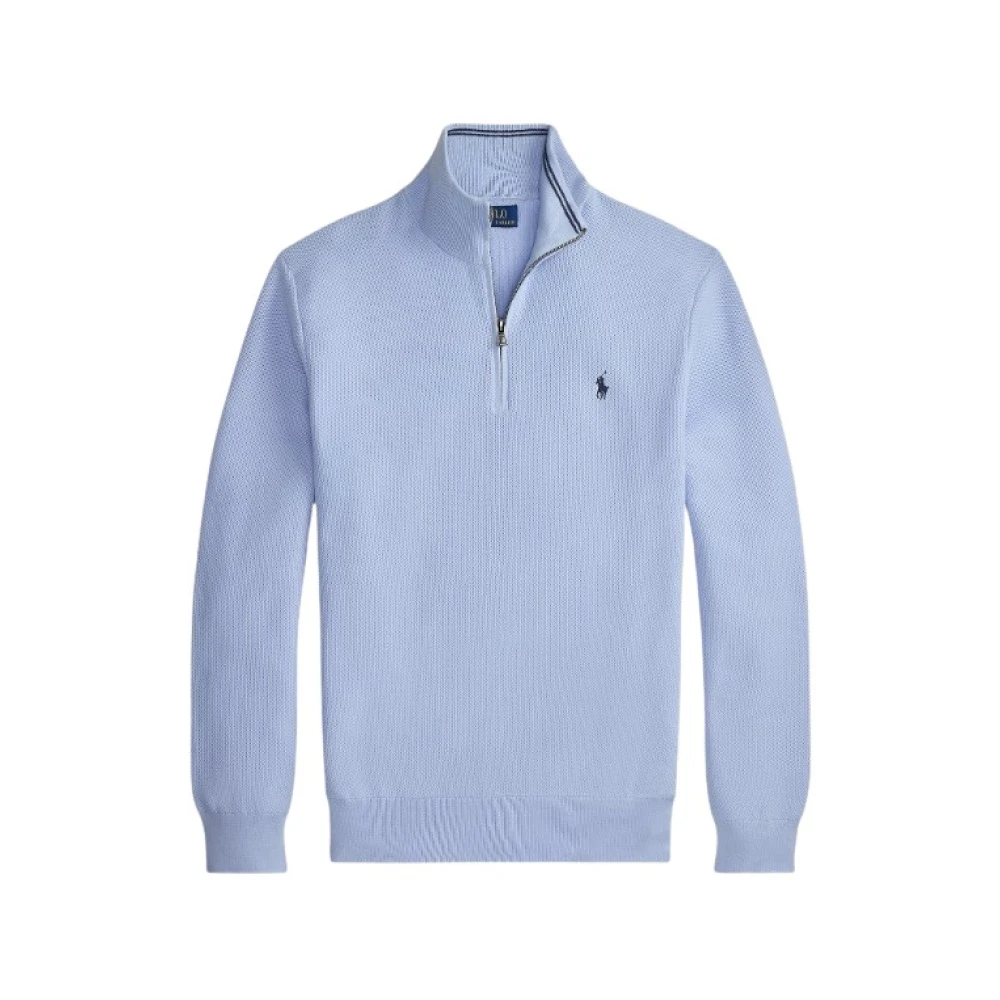 Polo Ralph Lauren Mannelijk Blauw Mesh-Knit Katoenen Jumper Met Korte Rits
