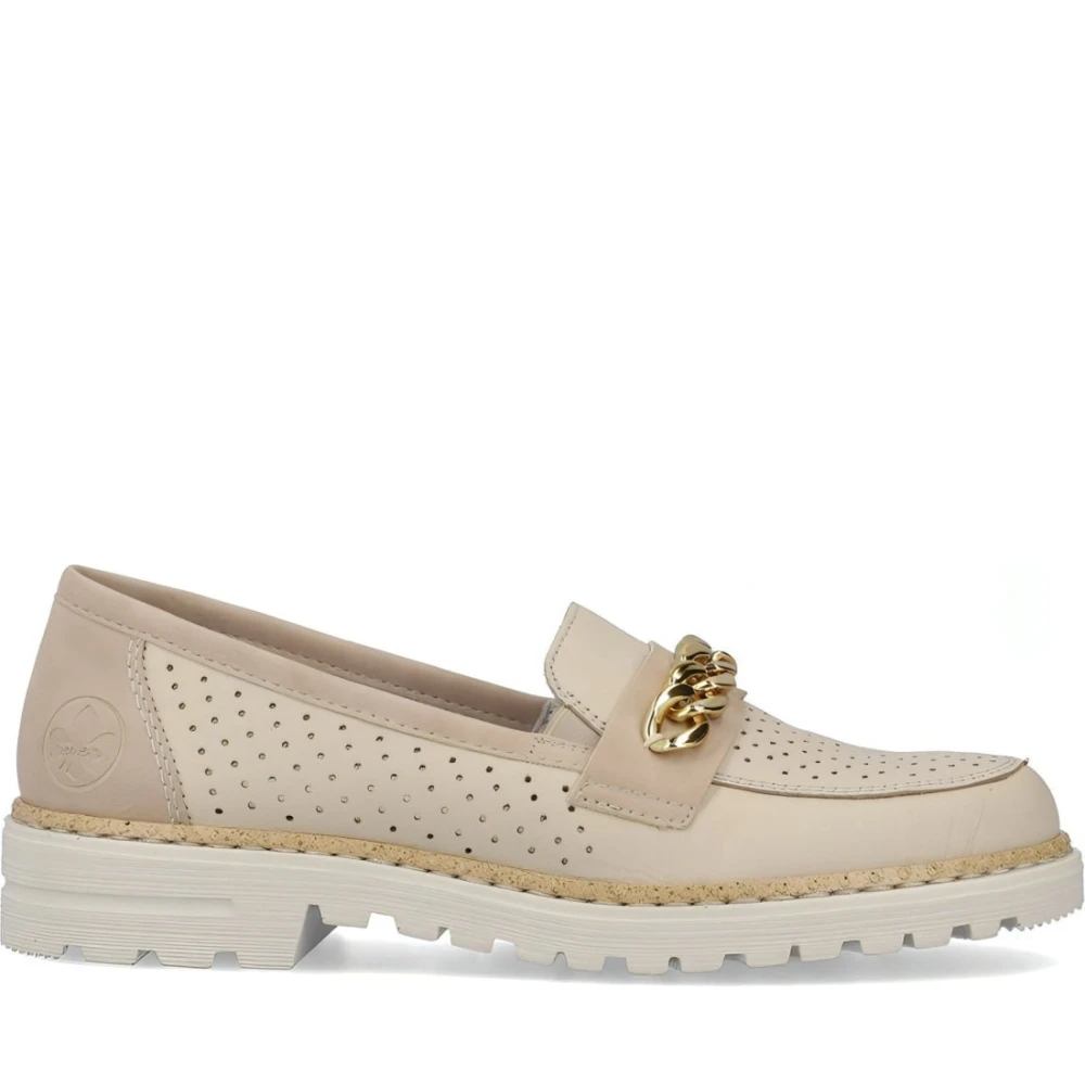 Rieker Women's Beige Leather Loafers - Loafers - 4 Uk - Shoes