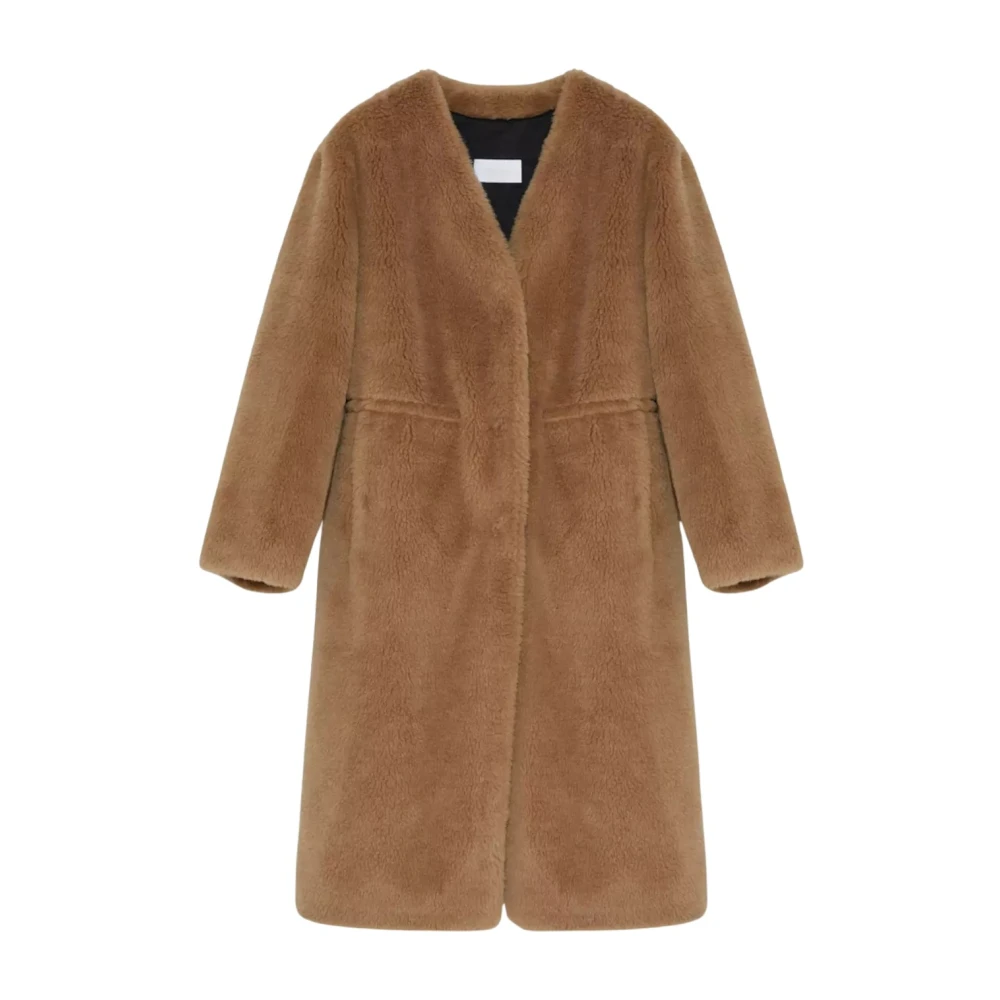 Yves Salomon Bruine wollen jas dames drukknoopsluiting Brown Dames