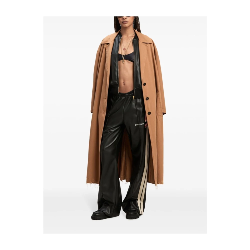 Palm Angels Zwarte leren wijde broek Black Dames
