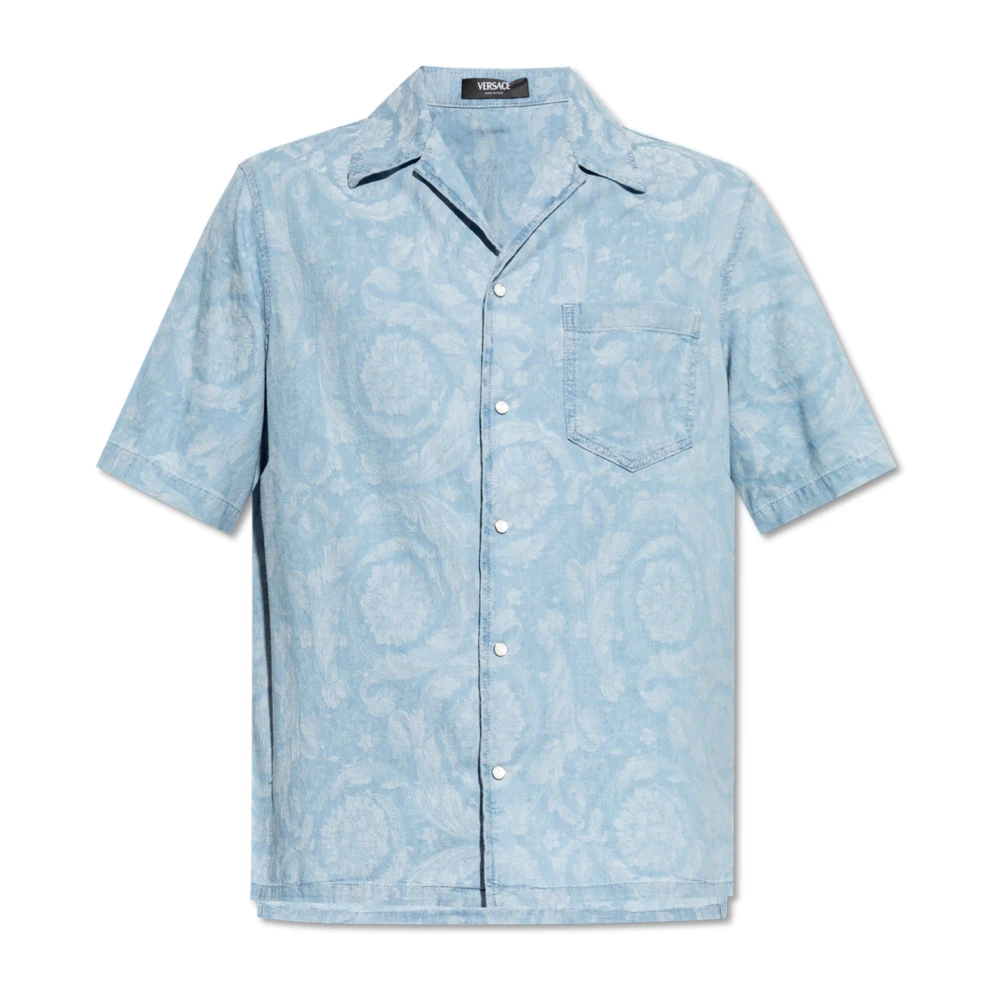 Versace Shirt met 'Barocco' patroon Blue Heren