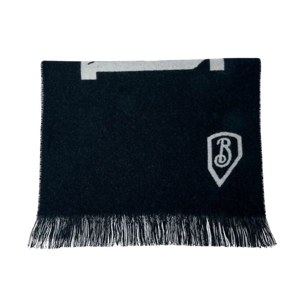 Burberry Jacquard Logo Wollen Sjaal Rechthoekig Ontwerp Black Heren