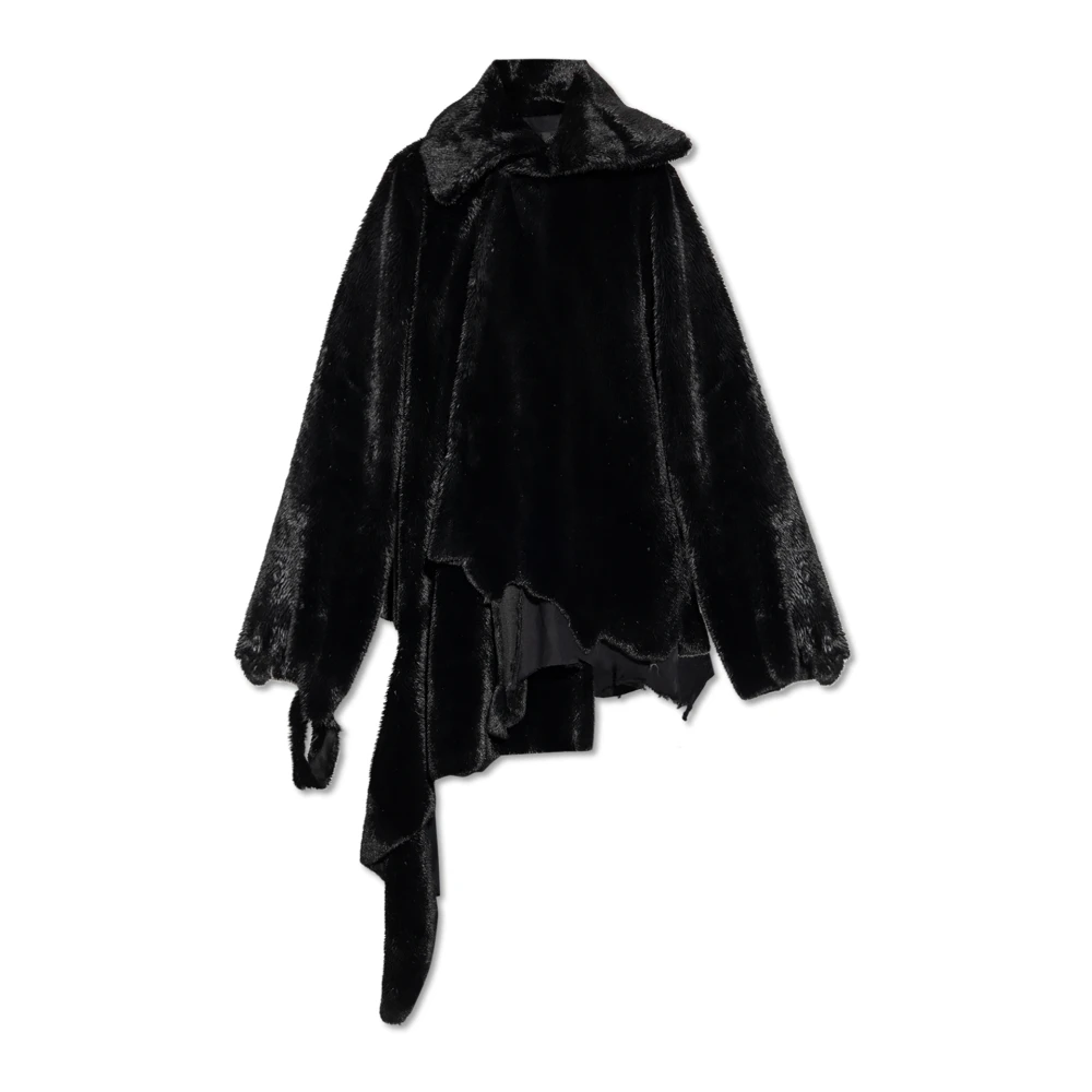 Balenciaga Asymmetrische Faux Fur Jas Black Dames