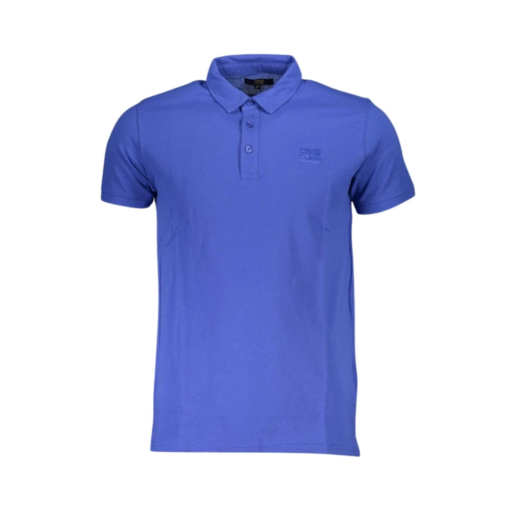 Cavalli Class Men's Blue Cotton Polo Shirt With Embroidery Extra Large