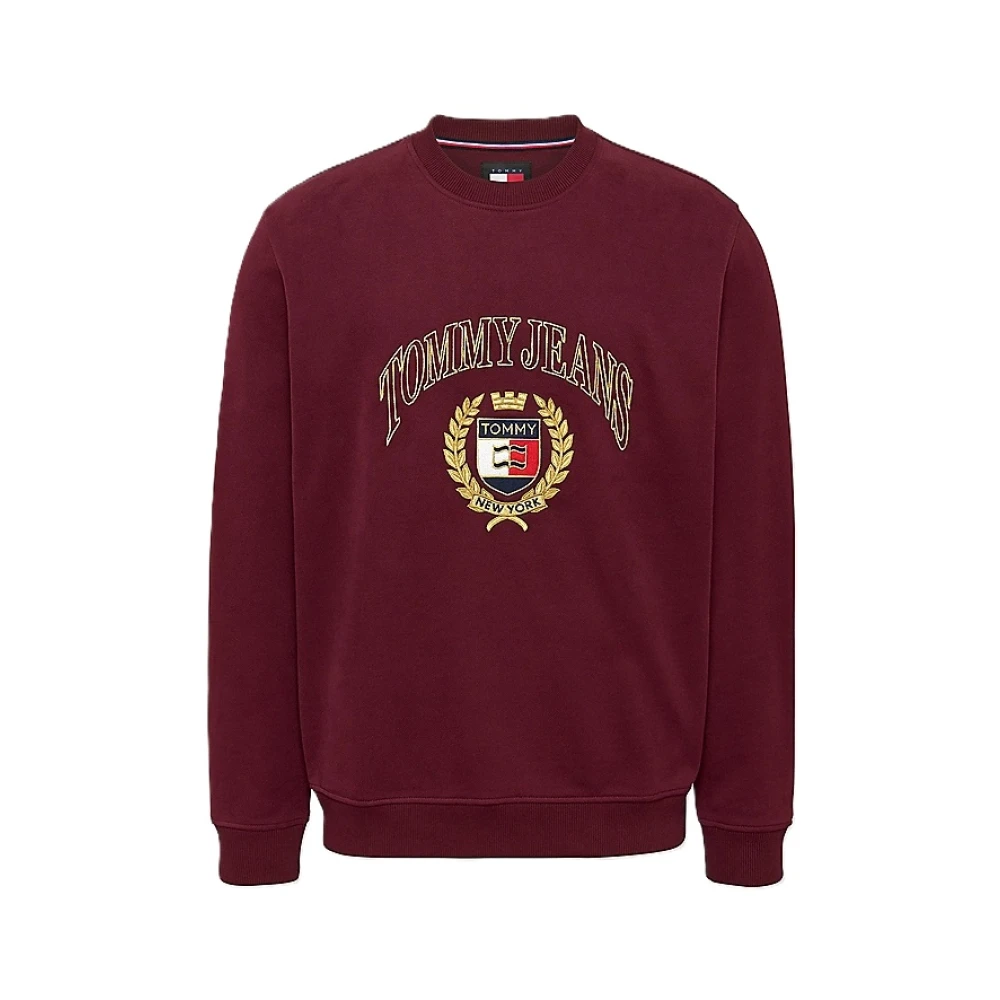 Tommy Jeans Katoenen Crewneck Sweater met Geborduurd Embleem Brown Heren