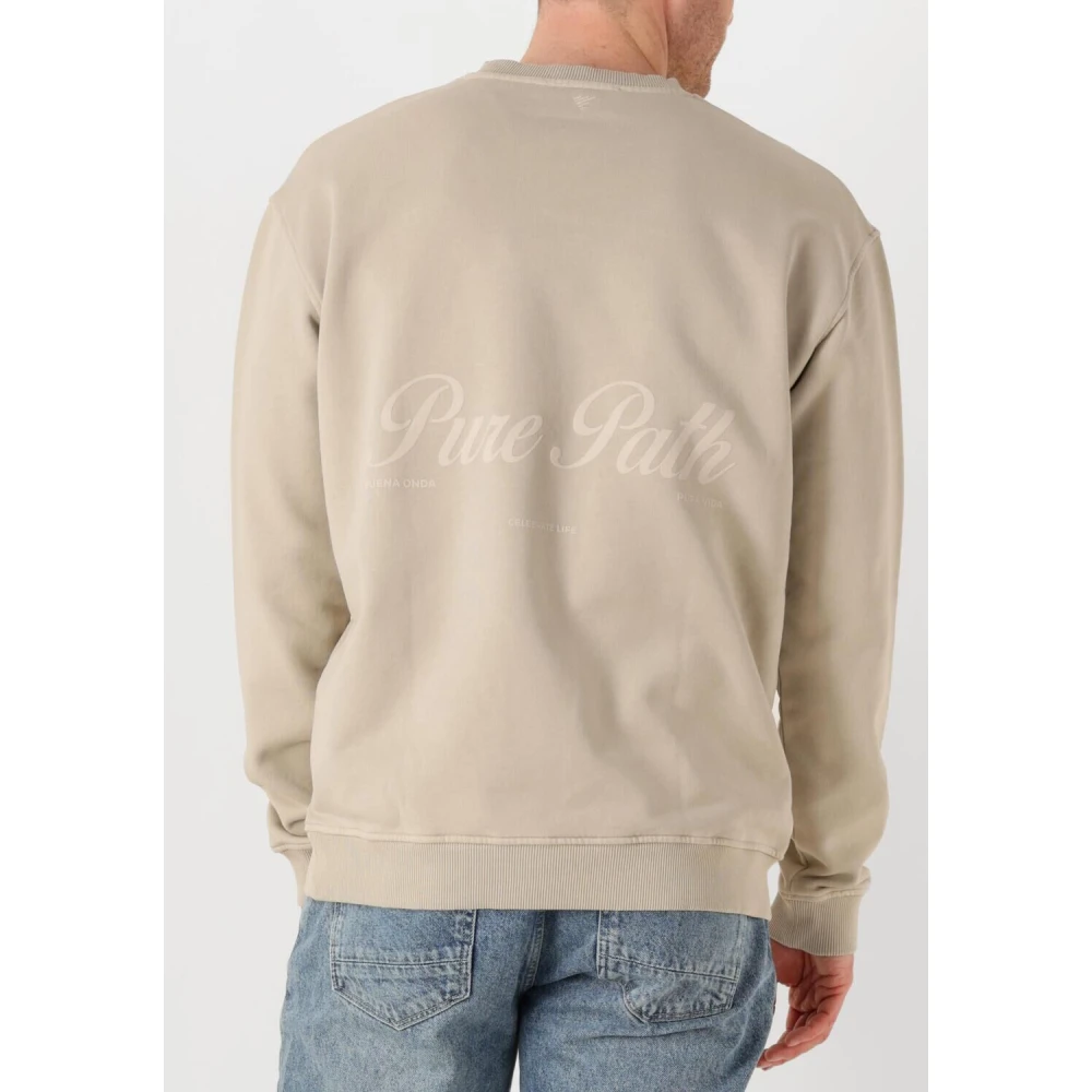 Pure Path Heren Loose Fit Crewneck Sweater Beige Heren
