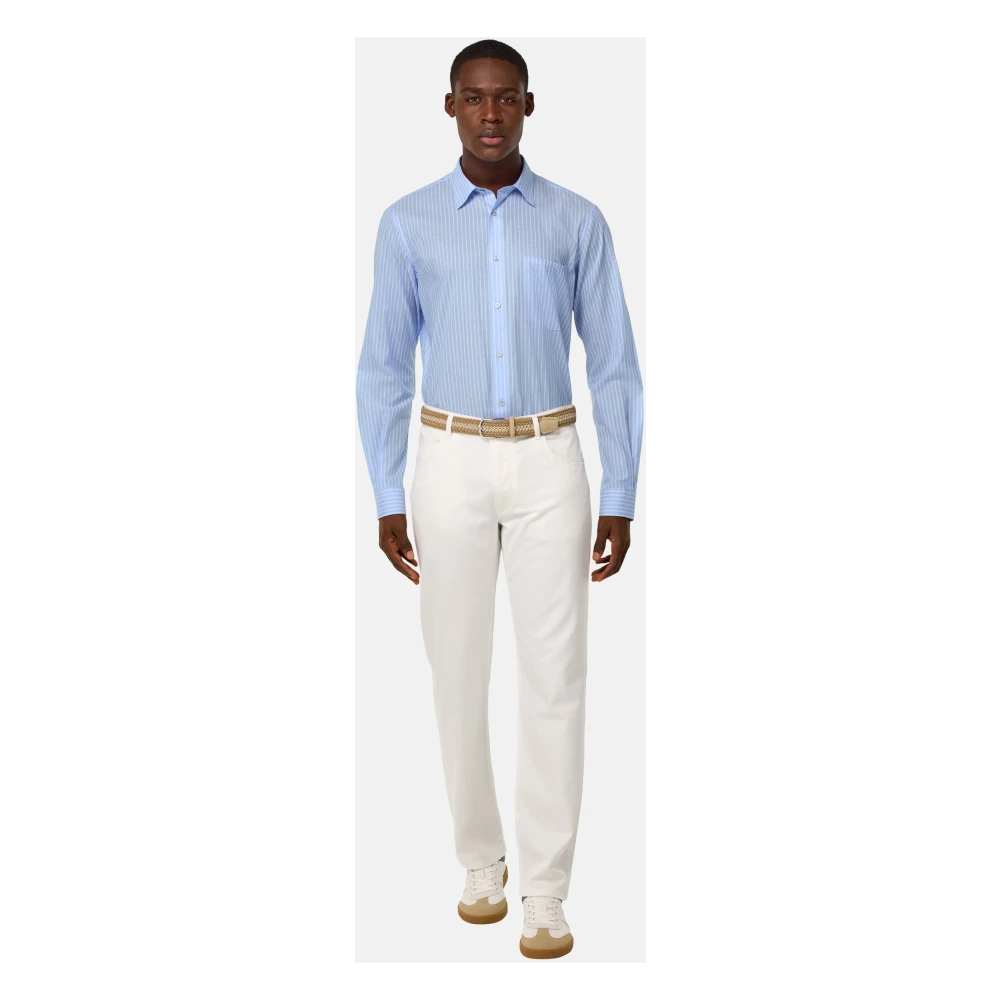 Boggi Milano Regular Gestreept Katoenen Popeline Overhemd Blue Heren