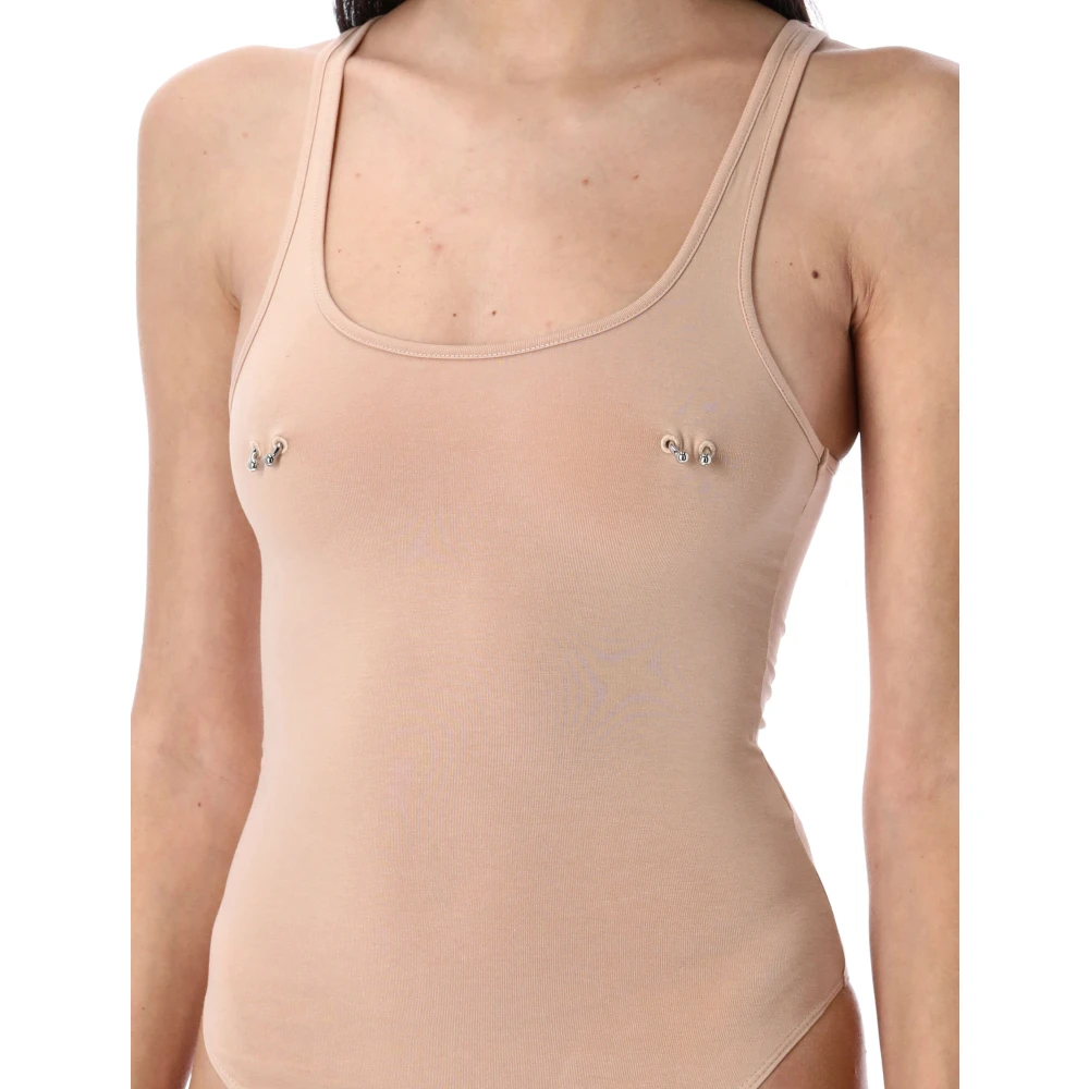 Mugler Beige Tanktop met Piercing Gespen Beige Dames
