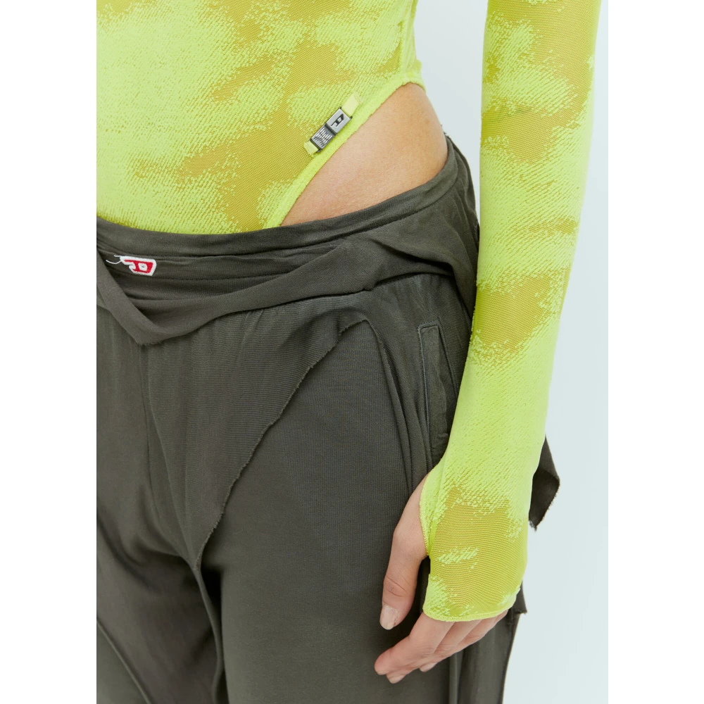 Diesel Mesh Longsleeve Bodysuit met Logo Patch Green Dames