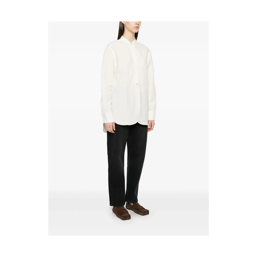 Studio Nicholson Witte Geknoopte Hemd met Opstaande Kraag White Dames