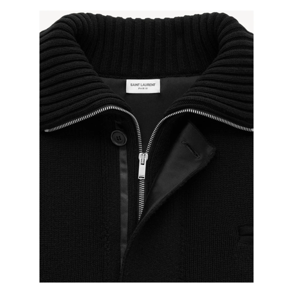 Saint Laurent Zwarte wollen jas met ritssluiting Black Heren