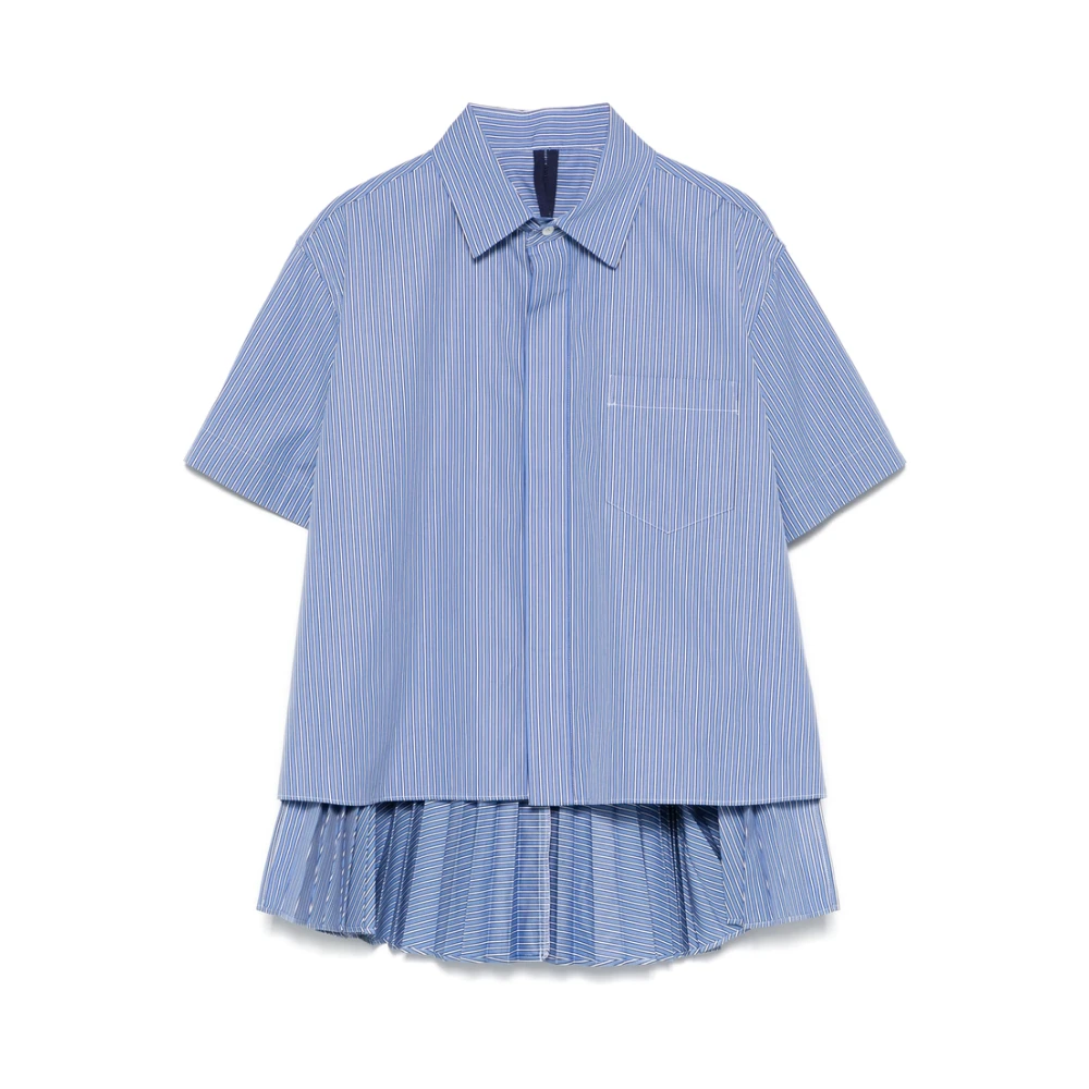 Sacai Blauwe Geplooide Overhemd met Borstzak Blue Dames