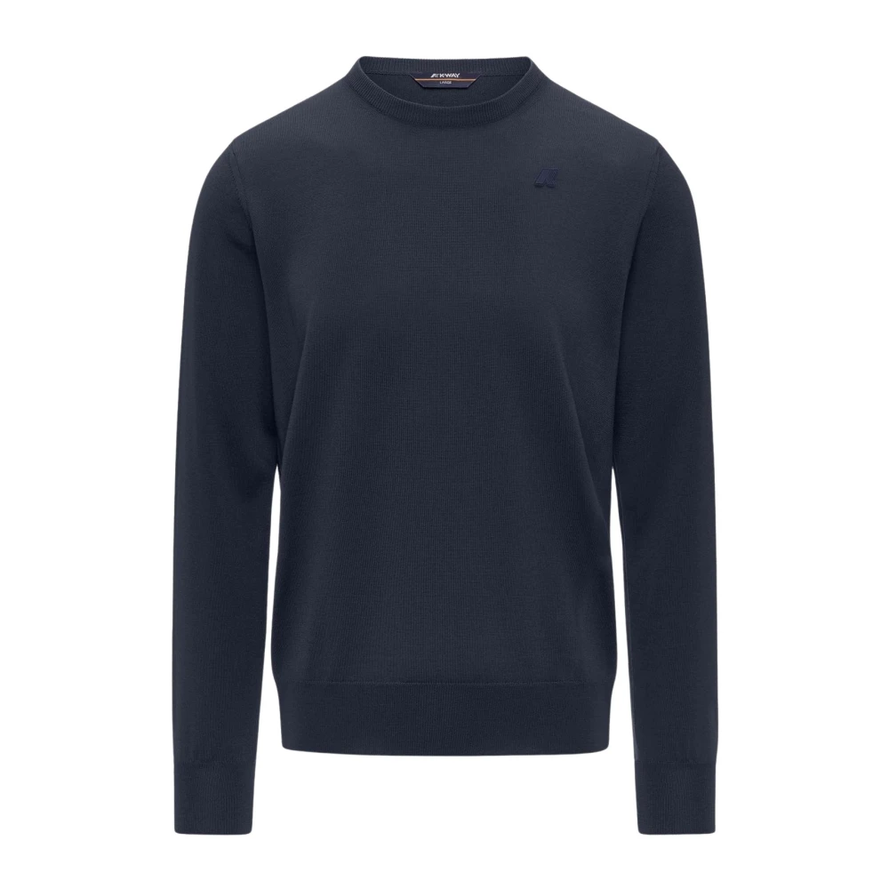 K-Way Men's Blue Round-Neck Knitwear, S, Merino Wool Crew Neck Jumper