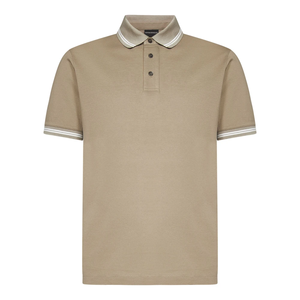 Emporio Armani Men's Beige Striped Polo T-Shirt In Sand