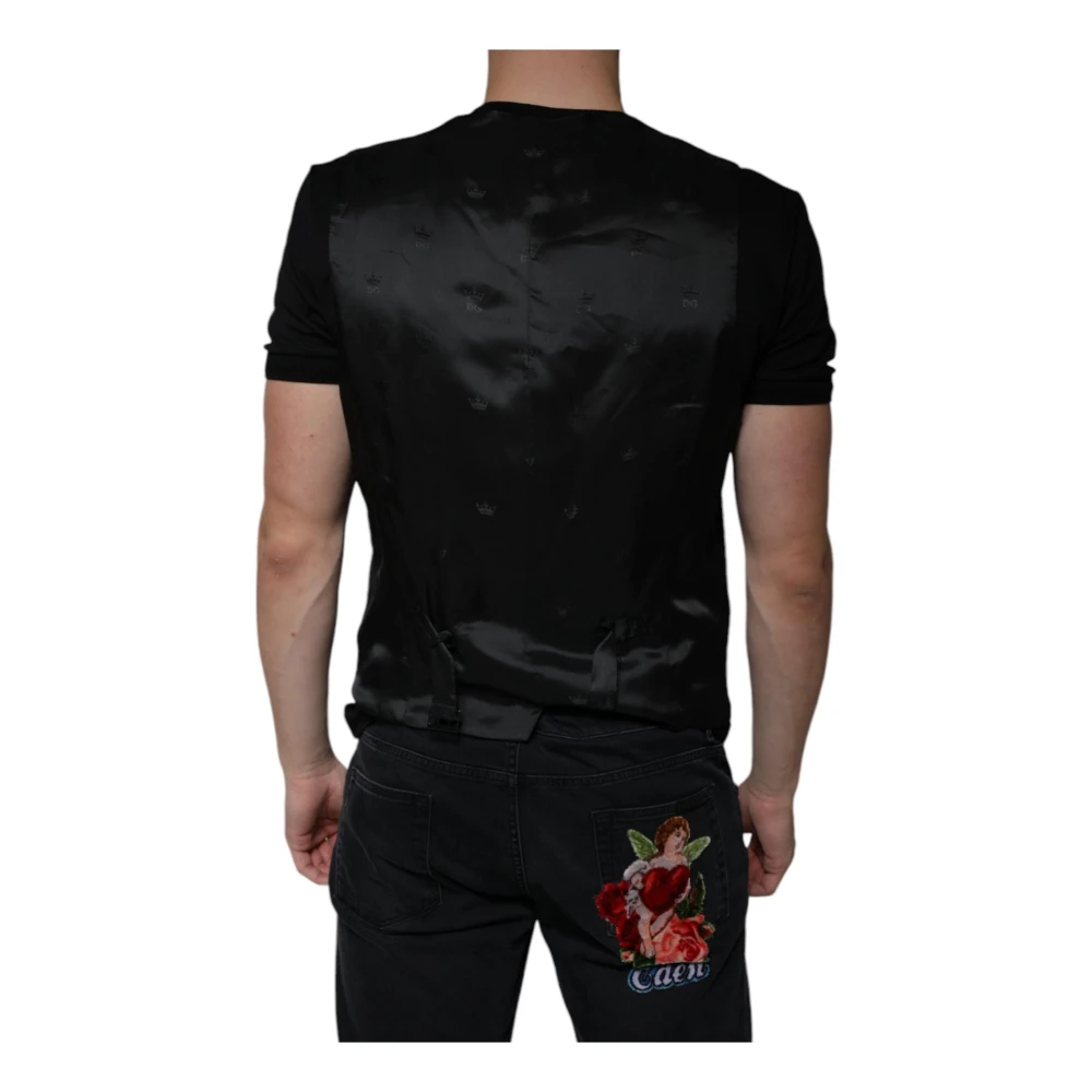 Dolce & Gabbana Zwart Wol Blend Vest Jurk Vest Black Heren