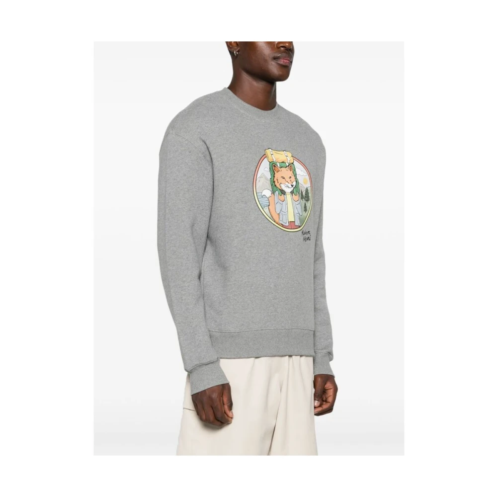 Maison Kitsuné Vos Print Ronde Hals Sweatshirt Gray Heren