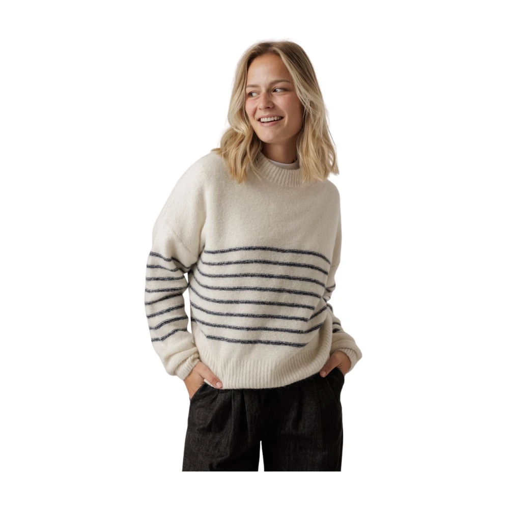 By-Bar Gestreepte Oversized Pullover Off White Dames