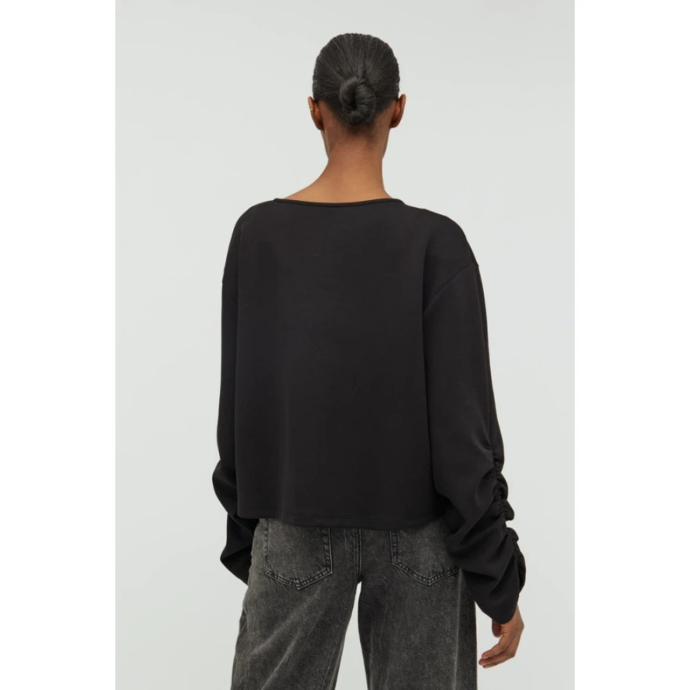 MbyM Zwarte Jersey Vest Top met Geplooide Mouwen Black Dames