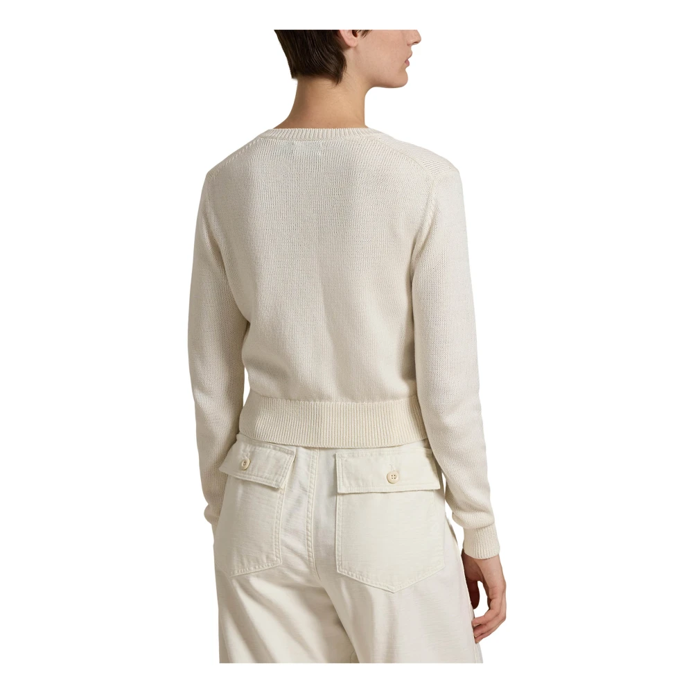 Polo Ralph Lauren Witte Gebreide Cardigan Ronde Hals Ss25 White Dames