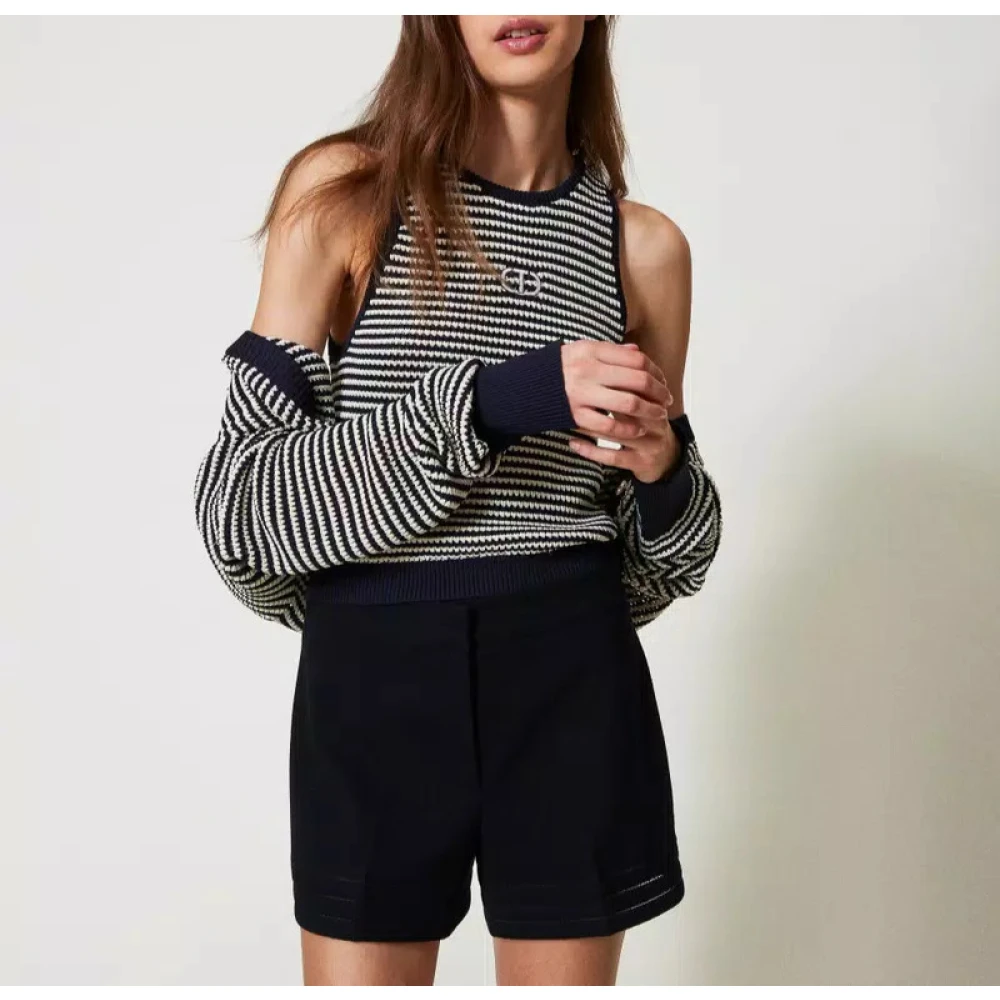 Twinset Gestreepte Vest en Top Set Blue Dames